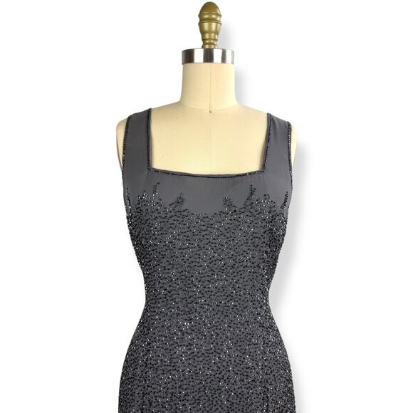 BASIX II pure silk gray beaded cocktail party dress with matching shawl SIZE 12 - Picture 6 of 16